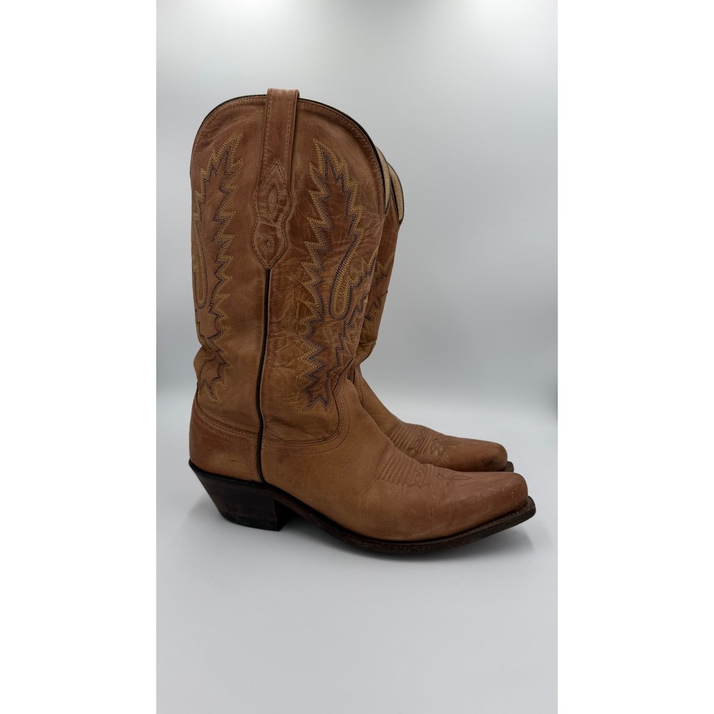Old West Tan Leather Embroidered Cowboy Boots Pointed Toe LF1529 Mens 8.5